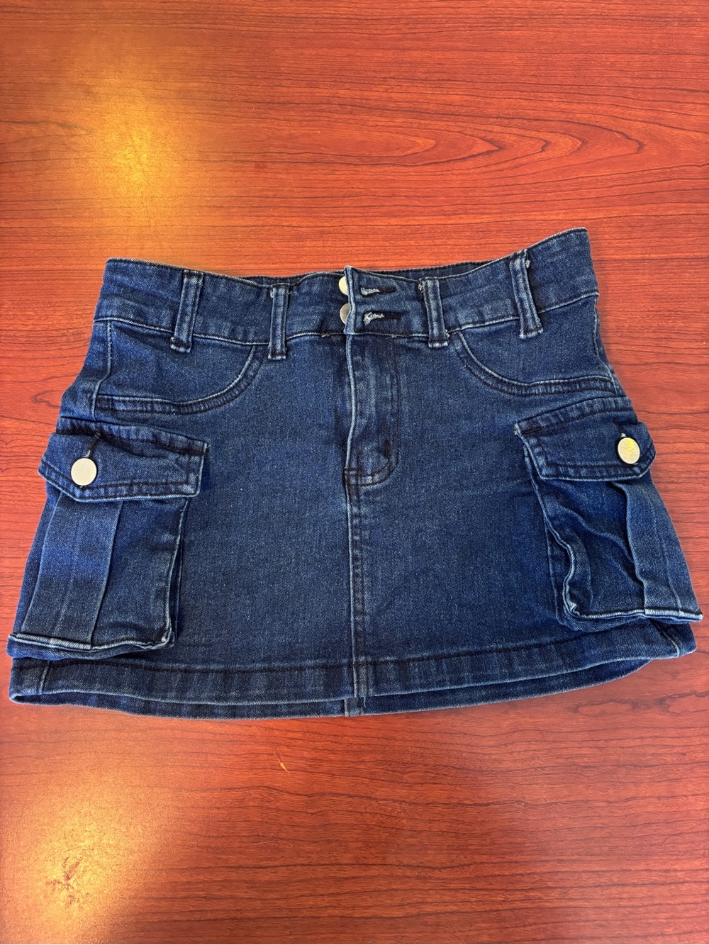 Dark Blue Denim Mini Skirt with Cargo Style Pockets